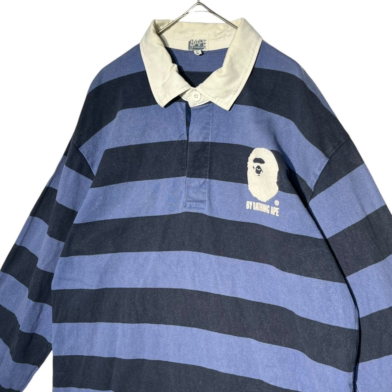 BAPE BY A BATHING APE(ベイプ バイ ア ベイシングエイプ) 00's One point logo border long  sleeve rugby shirt ワンポイント ロゴ ボーダー 長袖 ラグビーシャツ ラガーシャツ 猿 L - メルカリ