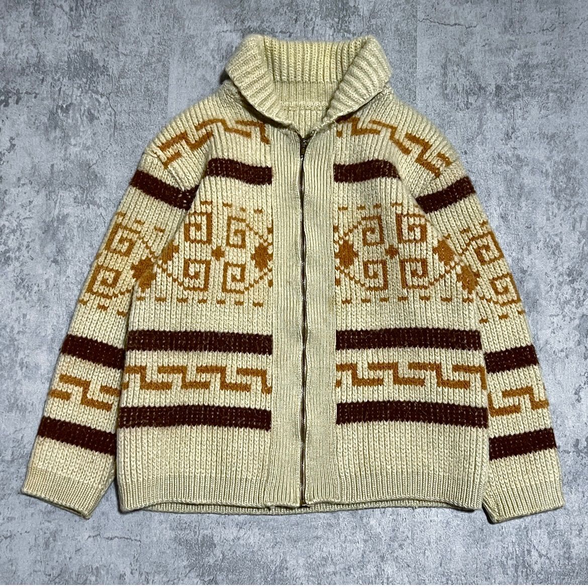 60s～70s ヴィンテージ カウチンニット C&Cジップ ライトブルー