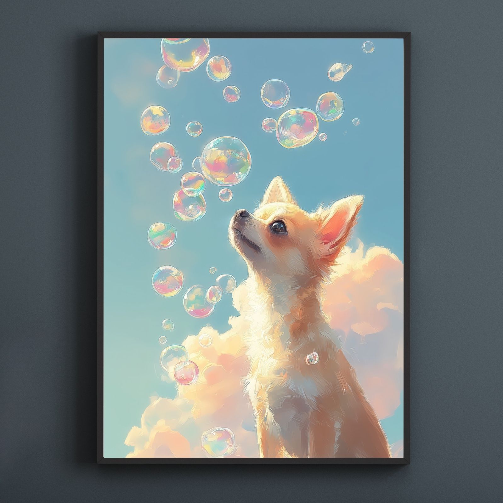 名入れOK 犬とシャボン玉 - チワワ犬 No.2 アートポスター うちの子記念日 ペットロス 北欧 ナチュラル