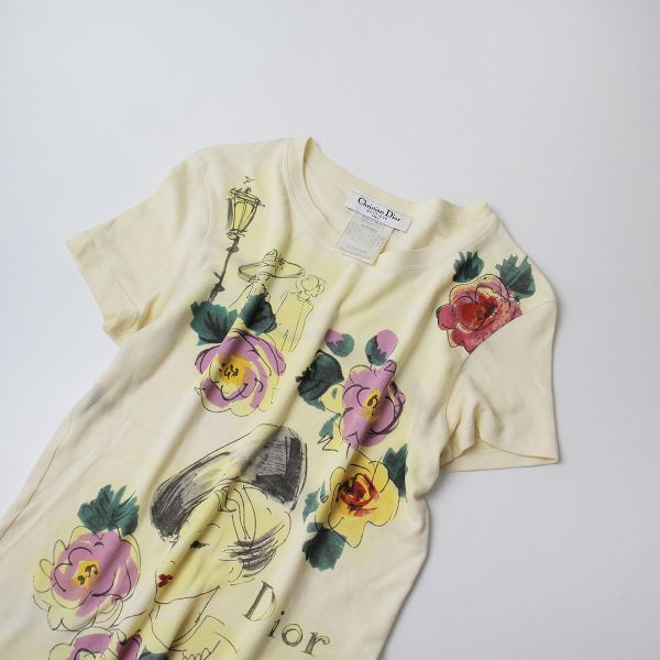 Christian Dior クリスチャンディオール ジョンガリアーノ期 フラワープリント 半袖Tシャツ  F38/アイボリー系【2400013390019】