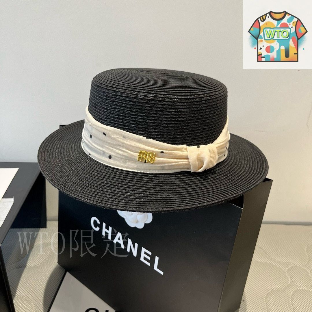 今日特価】Miu Miu 新作 日焼け止め ストローハット-2 麦わら帽子