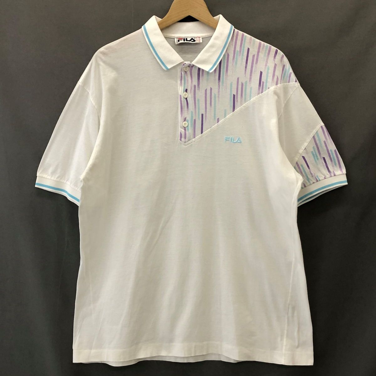 【古着】 FILA フィラ ポロシャツ スムース素材 イタリア製 80-90年代 ホワイト系 メンズL 【中古】 n023809
