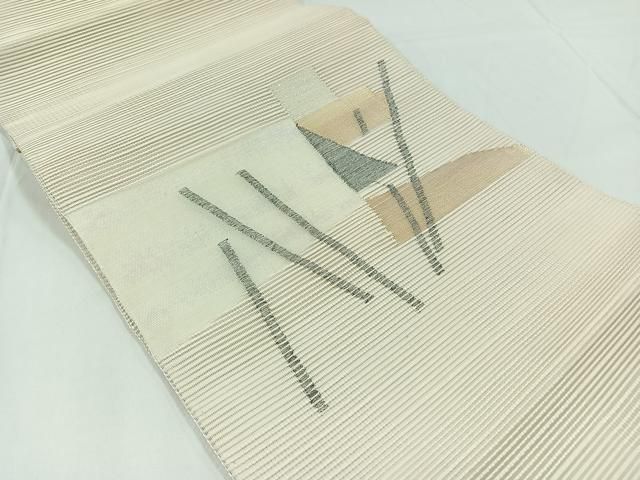 平和屋着物＊夏物 絽綴れ 八寸名古屋帯 幾何学文様 銀糸 正絹