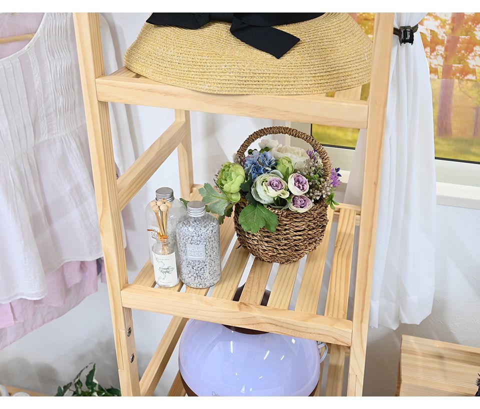 AFC1044094 ハンガーラック 天然木 ハンガー 幅96.5cm 棚付き 大容量