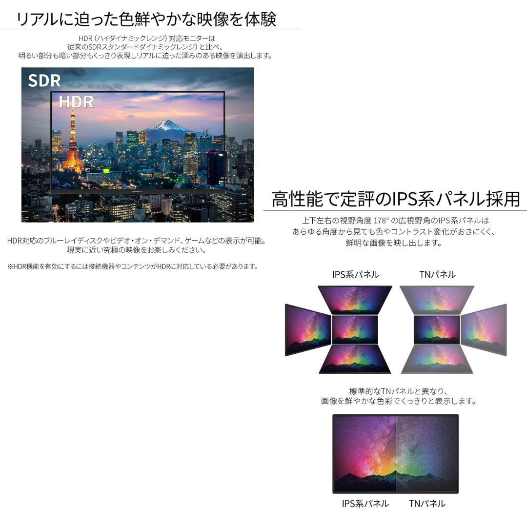 JAPANNEXT 4K HDR対応 27インチ 液晶モニター JN-I27UR-H-Y HDMI DP sRGB100% IPS 液晶ディスプレイ  4589511161272re - メルカリ