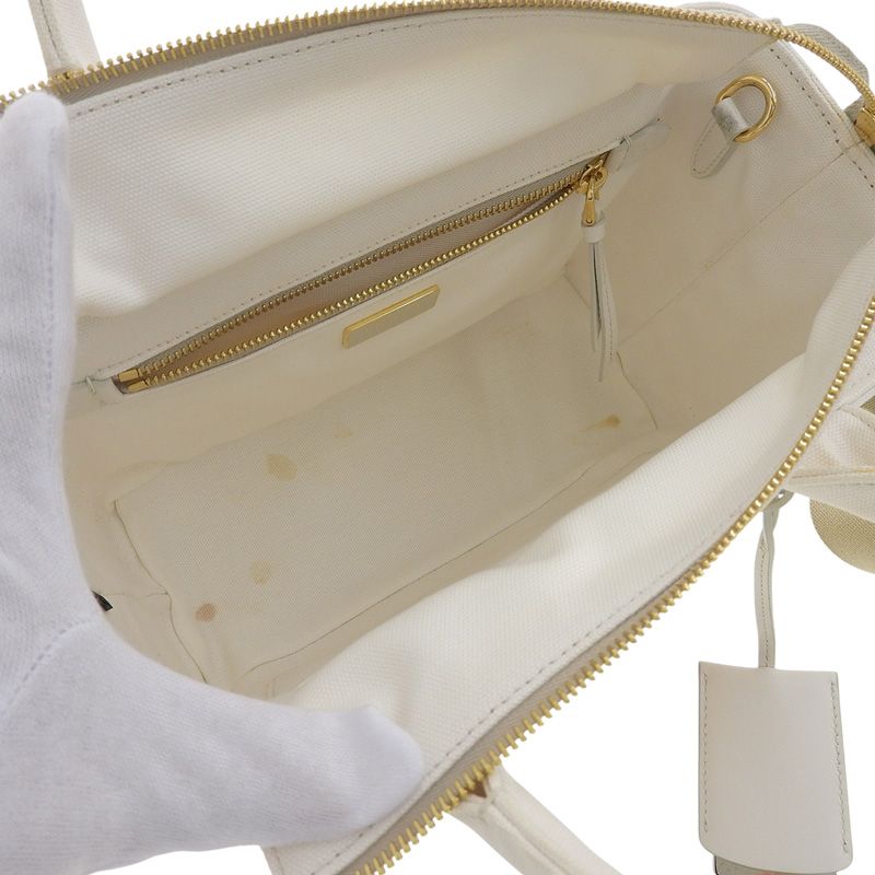 プラダ PRADA ウィッカーカゴバッグ 2WAY ショルダー ハンドバッグ ミドリーノ/キャンバス ホワイト/ベージュ 1BG835 中古 新入荷 OB2641 プラダ PRADA ウィッカーカゴバッグ 2WAY ショルダー ハンドバッグ