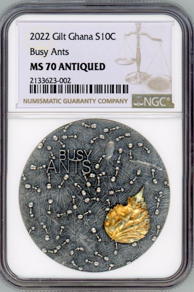 2025 Ghana By Ants 2 oz Antique finish Silver Coin 10 Cedis Republic of NGC 70