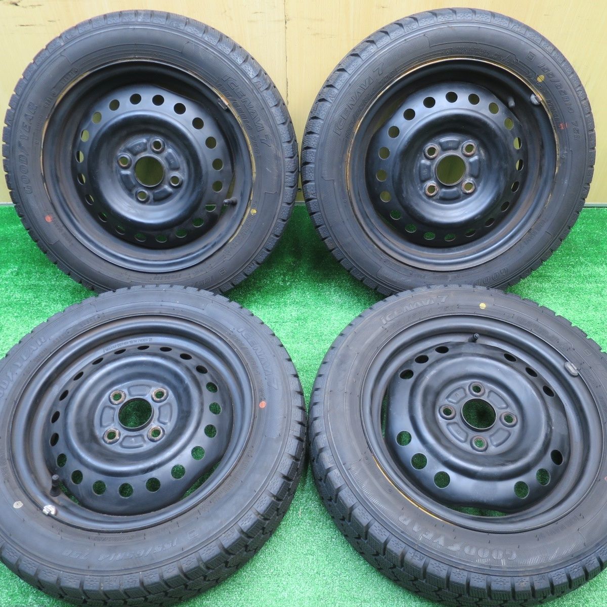 バリ溝 21年 9分 スタッドレス 155|65R14 グッドイヤー アイスナビ7 スチール ホイール 14インチ PCD100|4H 5101606NJス
