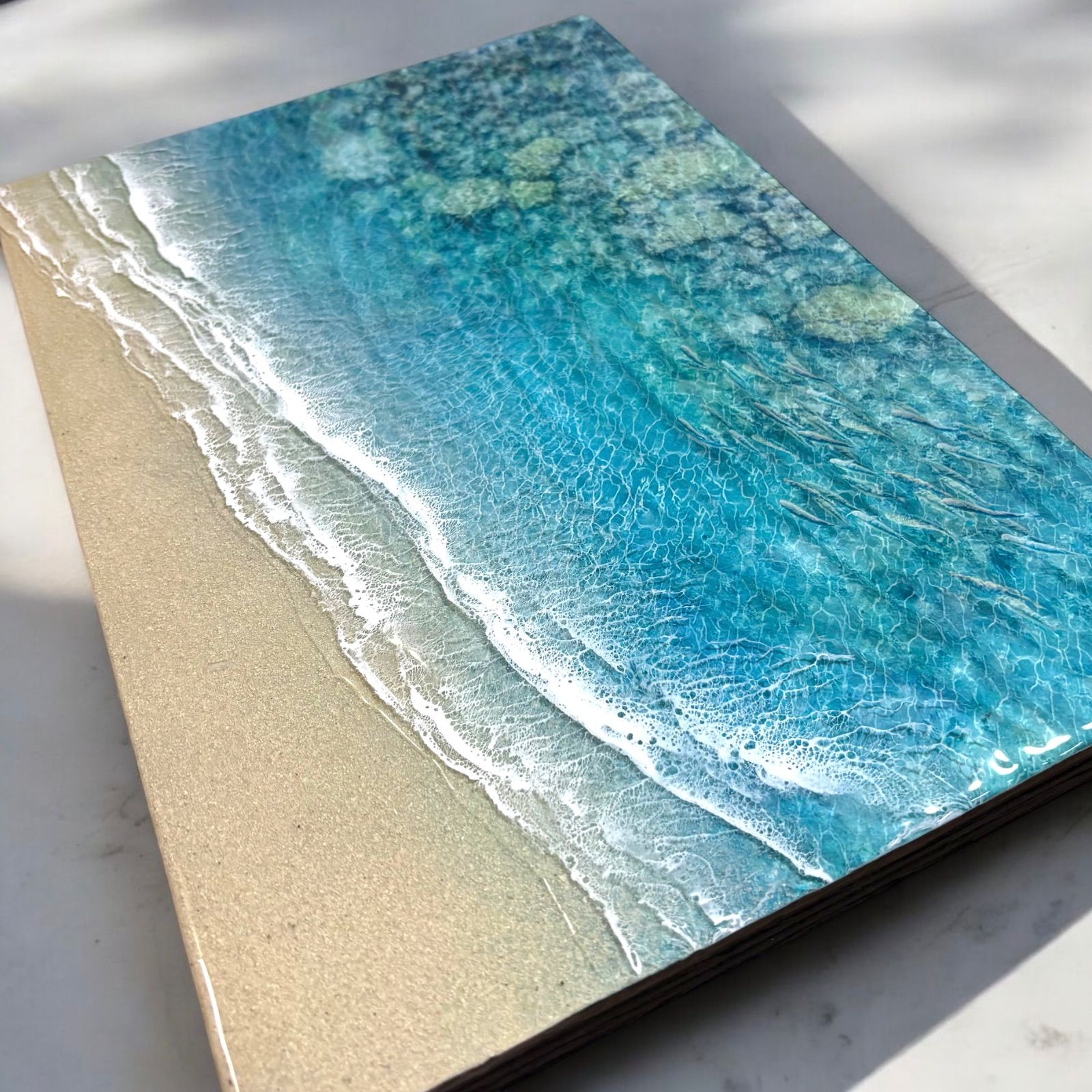 <魚の群れと珊瑚の海>超立体 沖縄の海 レジンアートボード 美ら海 オーシャンアート
