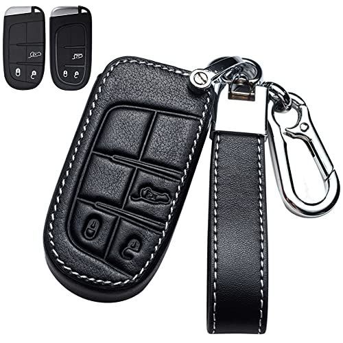 ブラック [LETINGFAR] キーケース JEEP用 スマートキーケース キーカバー本革 JEEP専用設計 3J Bキーホルダー 等に適用キーケース (ブラック)