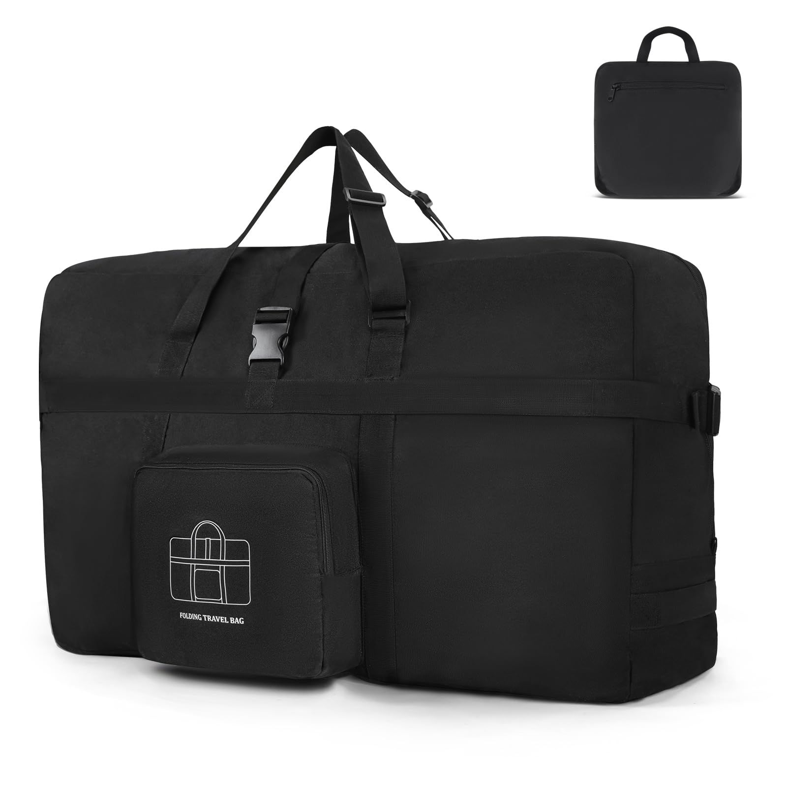 NUBILY ボストンバッグ 大容量 100L 折りたたみバッグ 撥水加工 大きい 収納 大容量 バッグ 調整 特大サイズ スーツケース固定 耐磨耗性 引っ越し アウトドア キャンプ ブラック