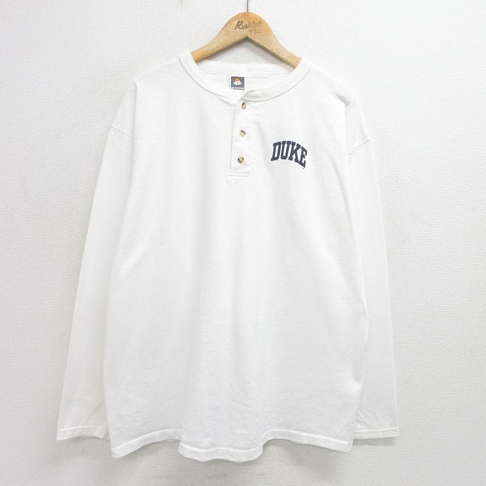 XL/古着 長袖 ビンテージ Tシャツ メンズ 00s DUKE 大きいサイズ コットン ヘンリーネック 白 ホワイト 24jul05 中古