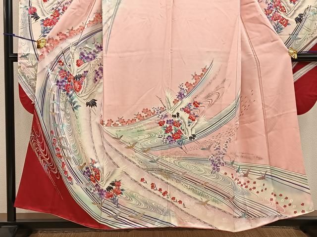 平和屋着物□豪華振袖 飛鶴花文 暈し染め 金銀彩 正絹 逸品