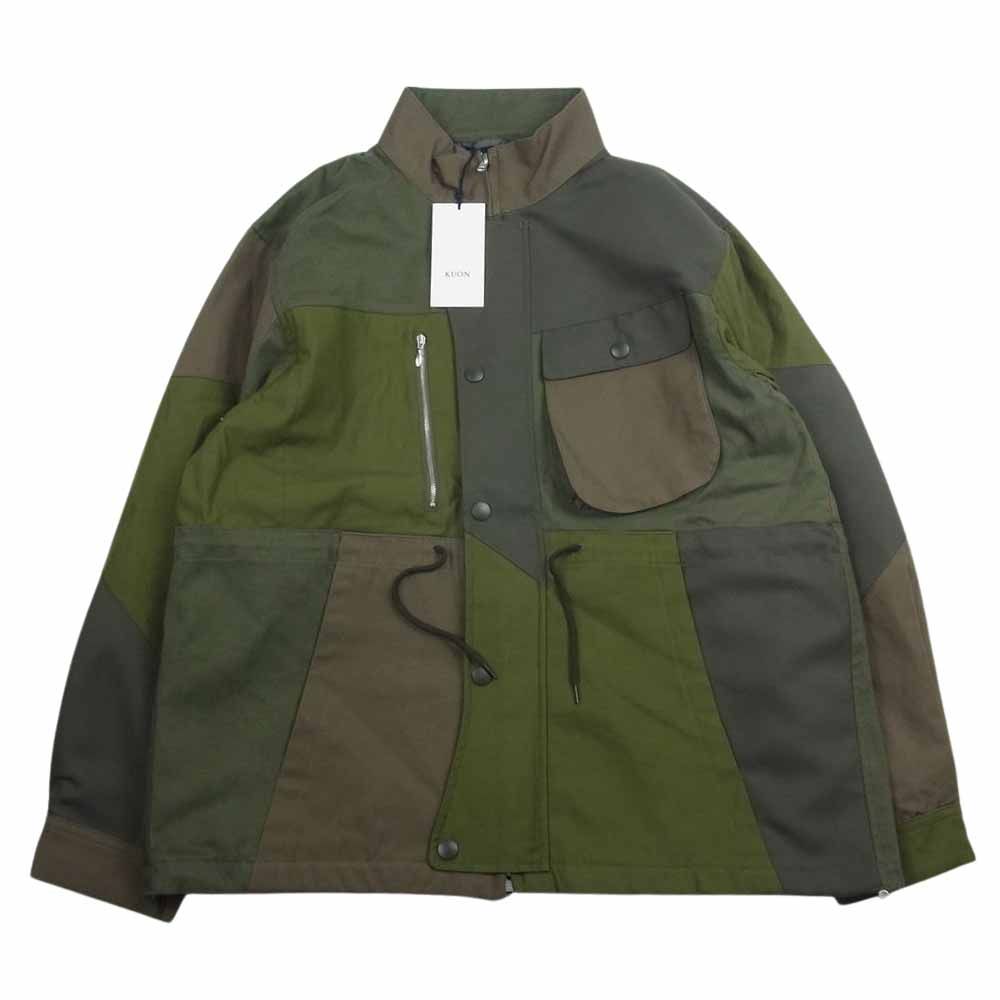 クオン KUON 23AW 143JK040405 Tonal Patchwork Jacket 異素材切替 ドッキング オーバーサイズ トナル パッチワーク ジャケット カーキ系 M【中古】