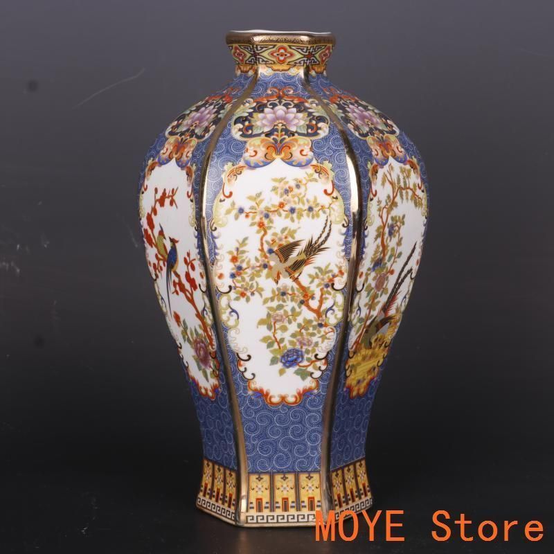 琺瑯彩蒔絵花鳥六方賞瓶 挿花器 景徳鎮 陶磁器 装飾品 現代工芸品 美術品 置物 琺瑯彩蒔絵花鳥六方賞瓶 挿花器 景徳鎮 陶磁器 装飾品 現代工芸