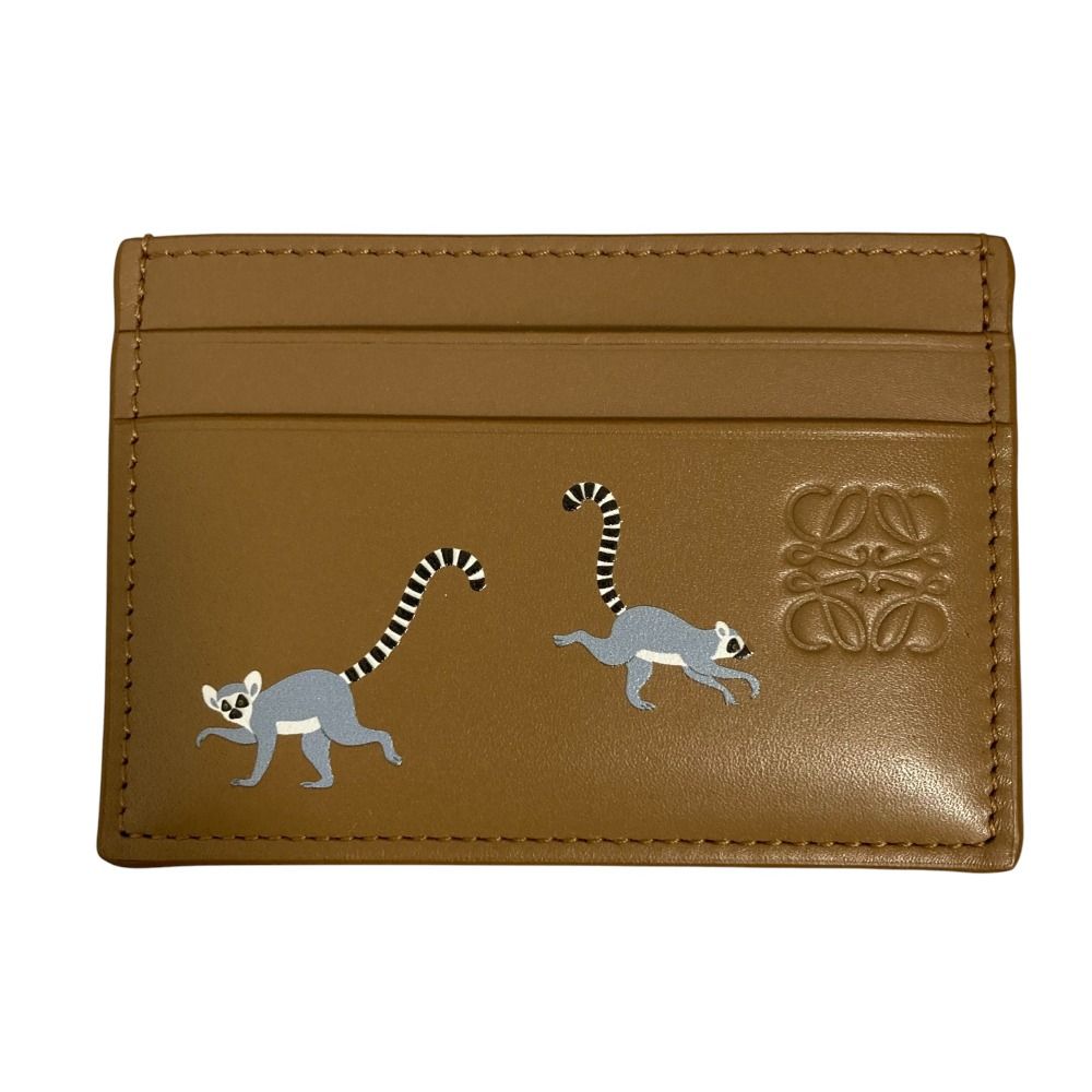 LOEWE ロエベ Suna Fujita Lemur leather card h er ワオキツネザル カーフ カードケース パスケース C643322X23 ブラウン メンズ レディース 古着