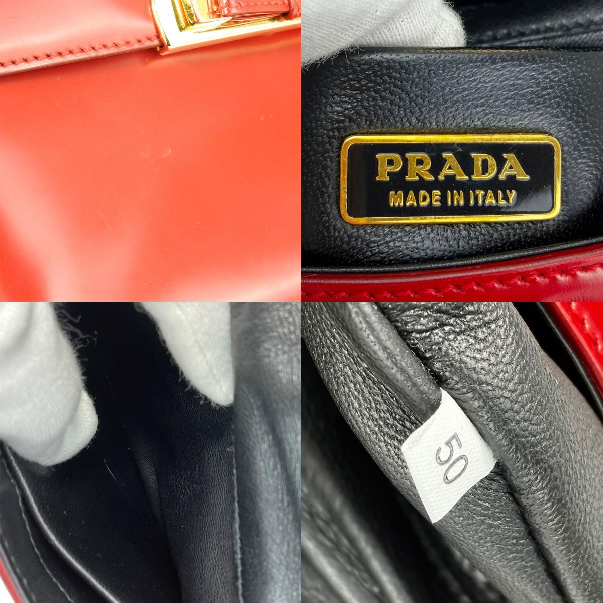 中古】 プラダ ハンドバッグ BN1670 カーフ ROSSO レッド ゴールド金具  