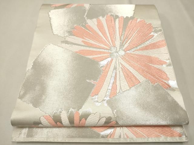 平和屋着物○西陣 川島織物 六通柄 本袋帯 破れ色紙舞花文 銀糸 正絹