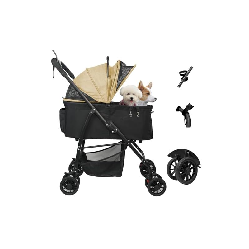 MILA-LOUIS ペットカート 分離型 ペットバギー ワンタッチ折りたたみ 犬 バギー 小型犬 前輪360°後輪ブレーキ付 軽量犬用ベビーカー 中型犬 猫 ペットカート 多頭 4輪 取り外し 犬用カート 日本語取扱説明書とビデオ 0