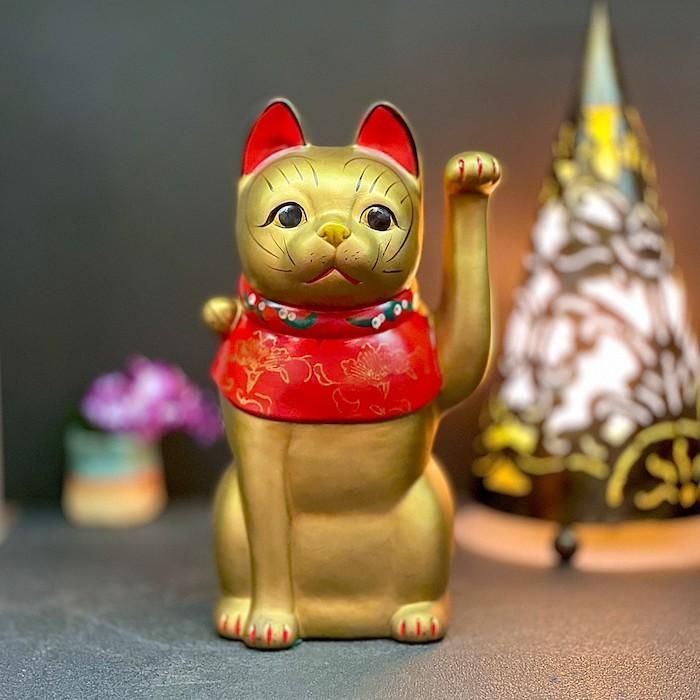 招き猫 瀬戸焼 古色大正猫 中 金 87105-579 陶器 オブジェ ギフト