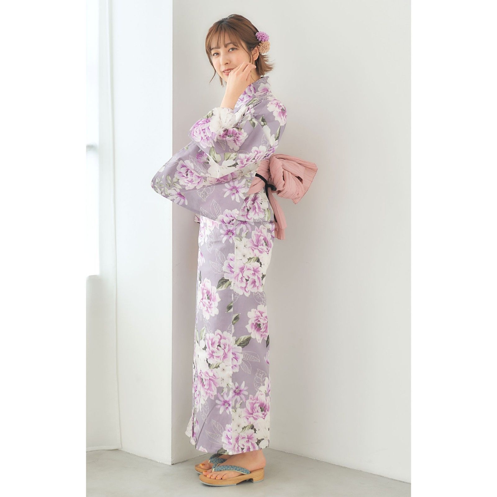 浴衣　絞り　ピンク✖️帯パープル Amazon | 浴衣用結び帯 -6- パープル系 F-type 作り帯 付け帯