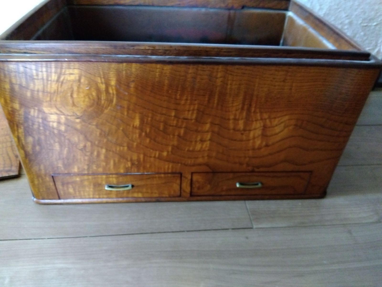 古道具 長火鉢 木製 火鉢 金具打ち 引き出し 内銅 アンティーク