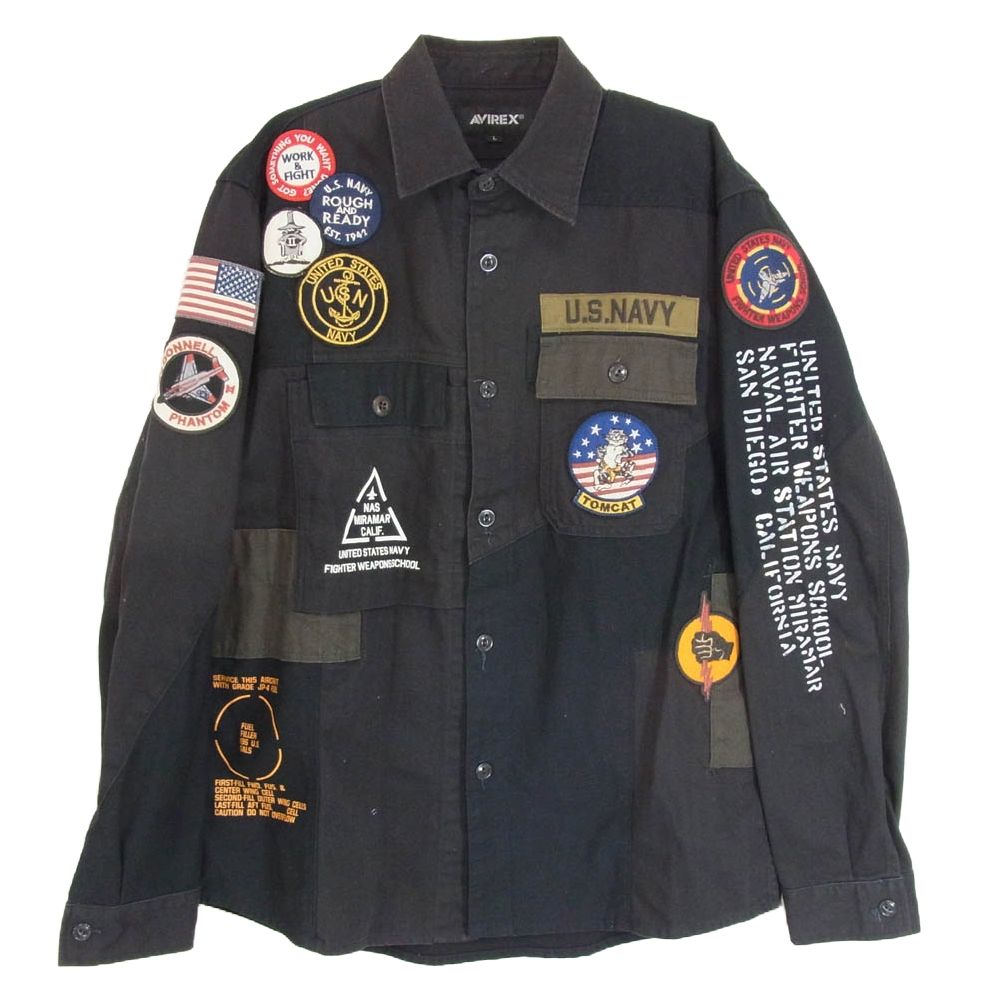 AVIREX アヴィレックス 6105136 REMAKE MILITARY SHIRT リメイク ミリタリー シャツ ブラック系 L【中古】