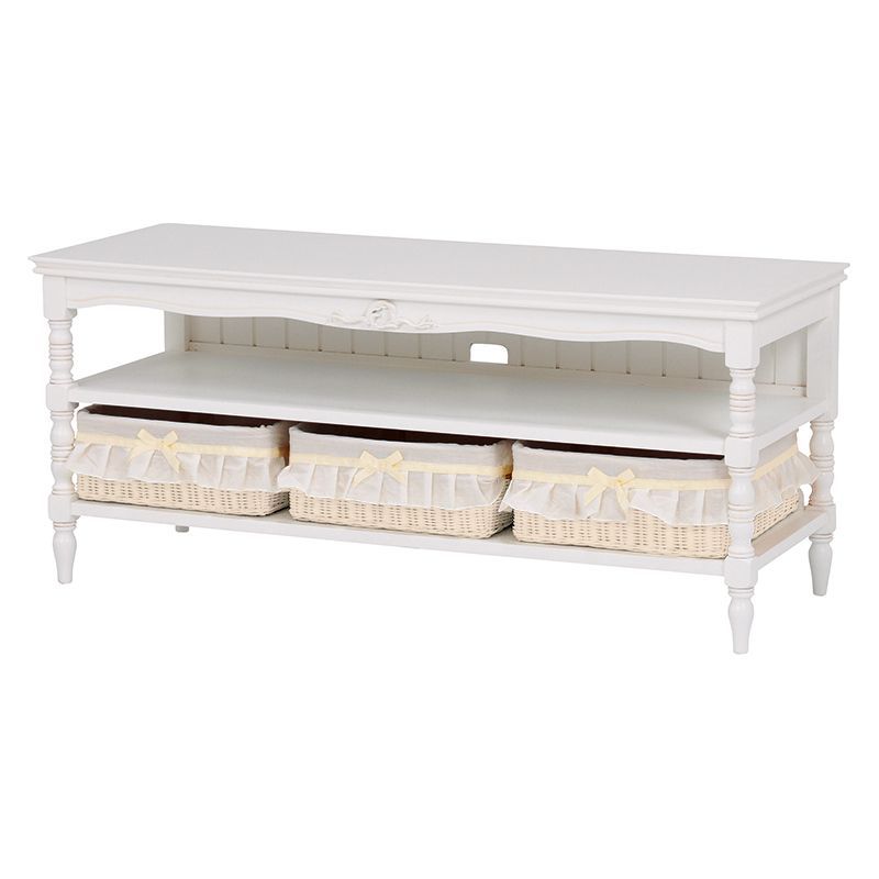 ハンプトンII  リビングボード バスケット3つ付き  アンティーク ホワイト シャビーシック フレンチ テレビボード コンソール おしゃれ ガーリー かご テレビ台 木 木製 姫系 白 輸入家具  マ