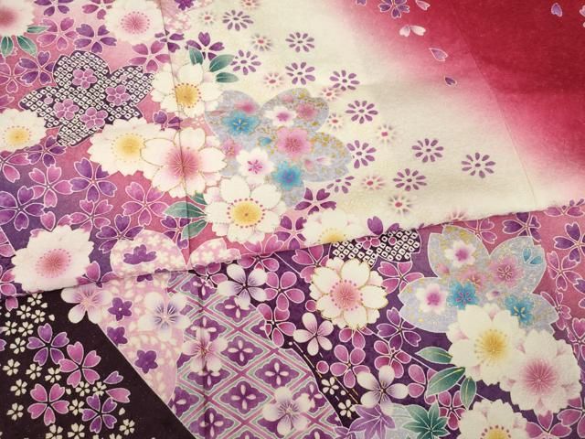 平和屋着物○豪華振袖 舞花文 暈し染め 金銀糸 金銀彩 銀通し地 正絹