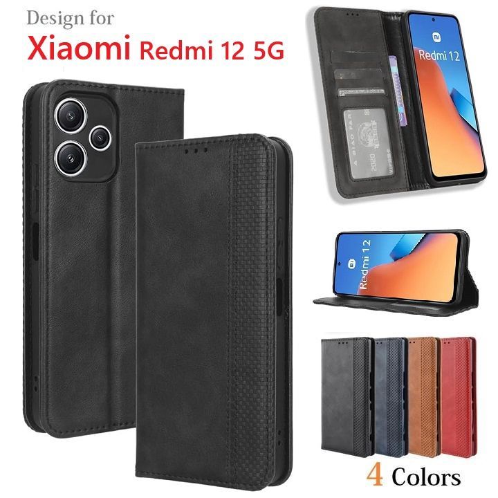 シャオミ Xiaomi Redmi 12 5G XIG03用本革風 高級PUレザー TPU 手帳型