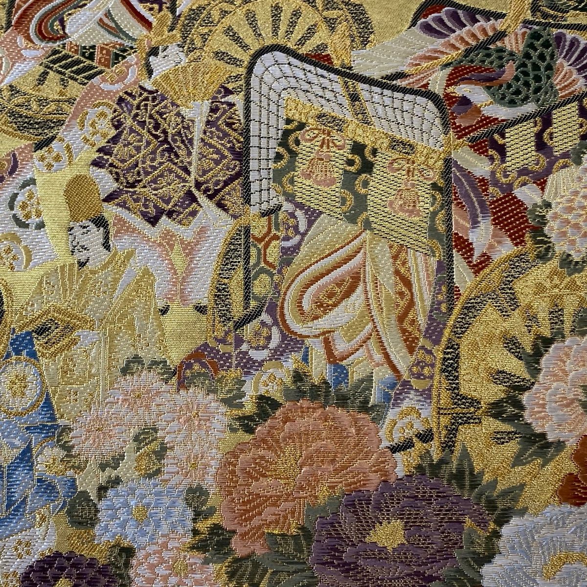 袋帯 美品 秀品 御所車絵巻文 姫 本金箔 刺繍 金色 お太鼓柄