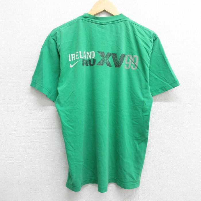 L/古着 ナイキ NIKE 半袖 ビンテージ Tシャツ メンズ 90s ワンポイントロゴ アイルランド コットン クルーネック 緑 グリーン spe 24aug22 