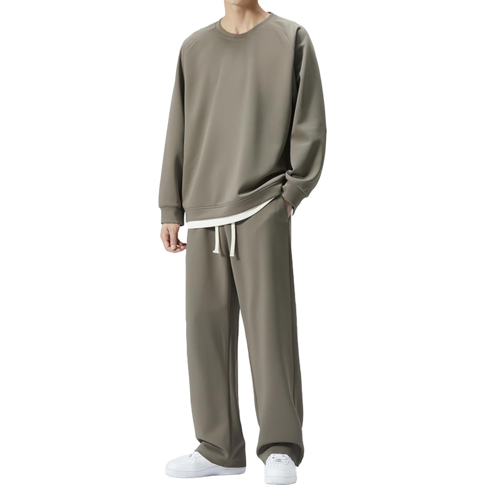 Size 2XL_Color グレー ユニベイズ ルームウェア メンズ 上下セット 長袖 薄手 スウェット セットアップ 部屋着 フェイクレイヤード 春 秋 冬 JP アルファベット 2XL グレー