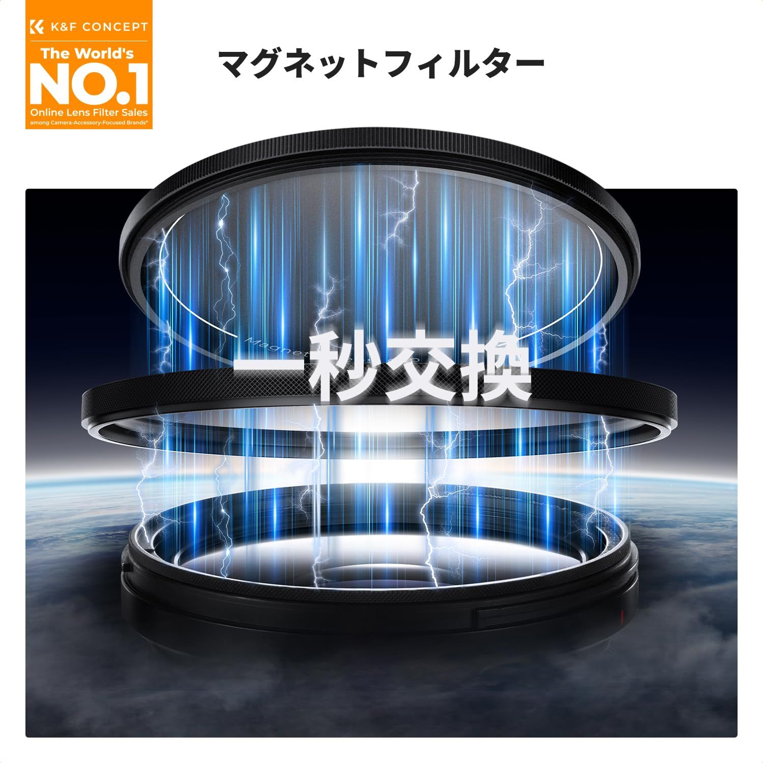 K F CONCEPT 77 mm マグネットCPLフィルター レンズキャップセット 磁気吸着 装着便利 AGC光学ガラス サーキュラー コントラスト 反射調整用 28層ナノコーティング 超薄型 撥水防汚キズ防止 風景撮影のレンズフィルターメーカー