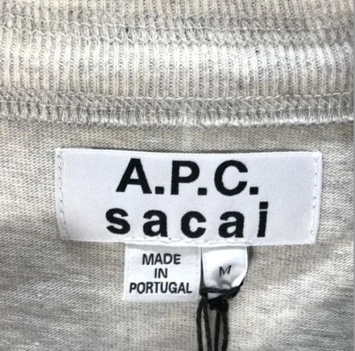 ★sacai ×A.P.C.　21SS　半袖コラボTシャツ　グレー　S　超美品★ A.P.C. SACAI アーペーセー コラボ 半袖 Tシャツ 21SS サイド