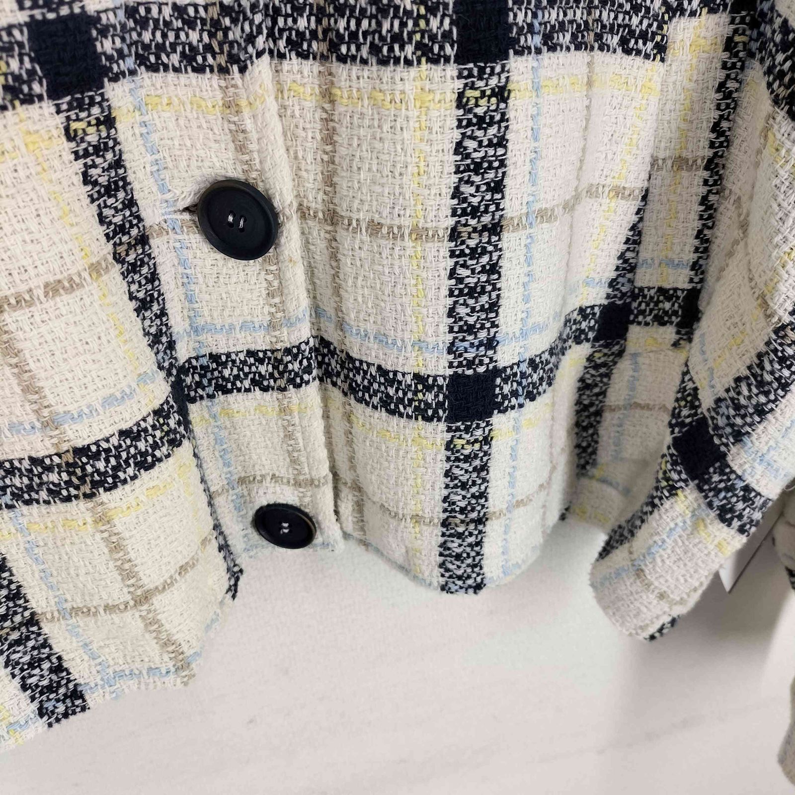 ザラ ZARA チェック柄 ノーカラーツイードジャケット レディース