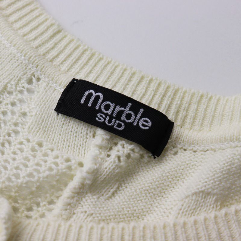 極美品 2023SS マーブルシュッド marble SUD Eyelet Panda ニットカーディガン/キナリ 羽織り 前開き 長袖 パンダ【2400014494327】 極美品 2023SS マーブルシュッド marble SUD Eyelet Panda