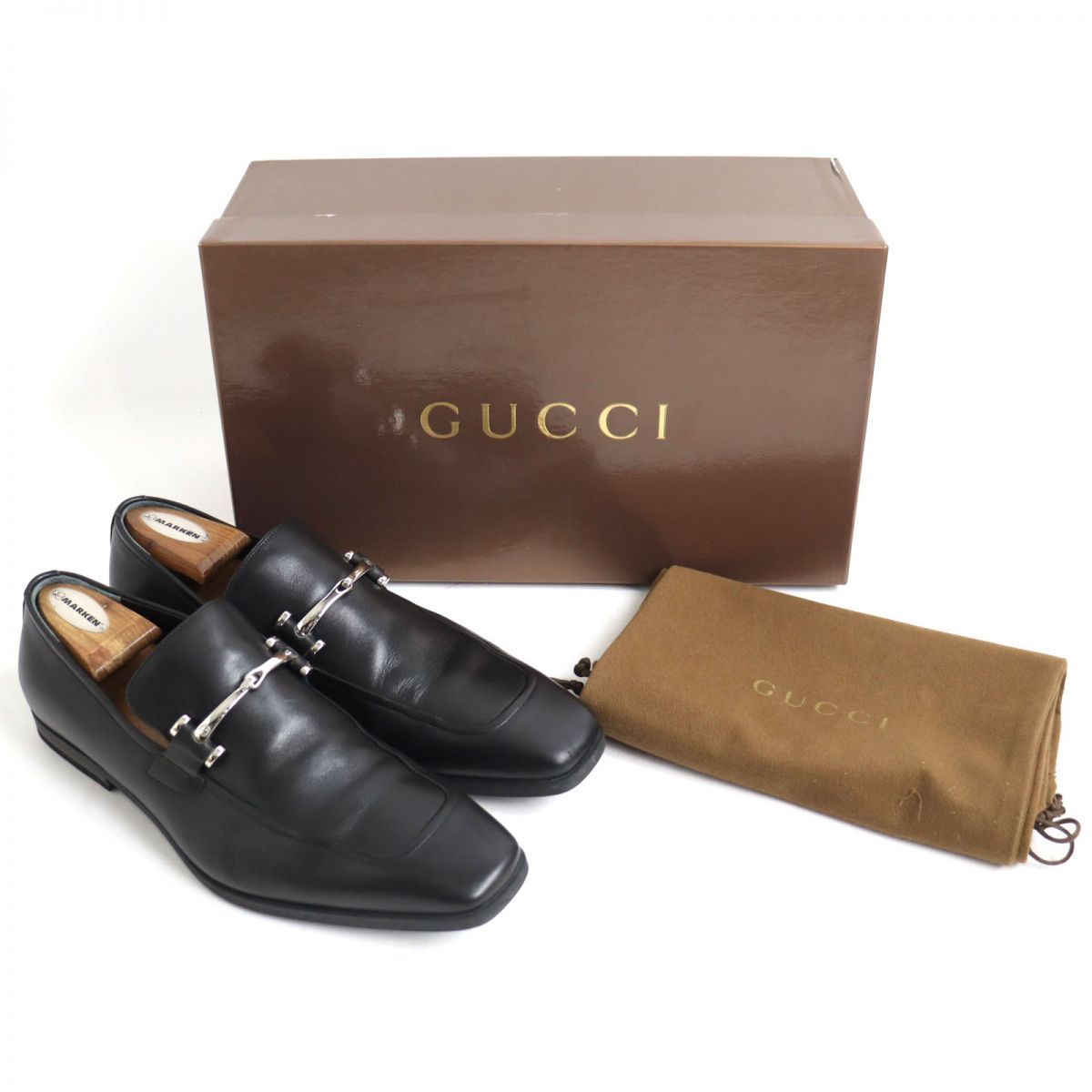 美品◇GUCCI グッチ147827 シルバー金具 スクエアトゥ レザーシューズ-