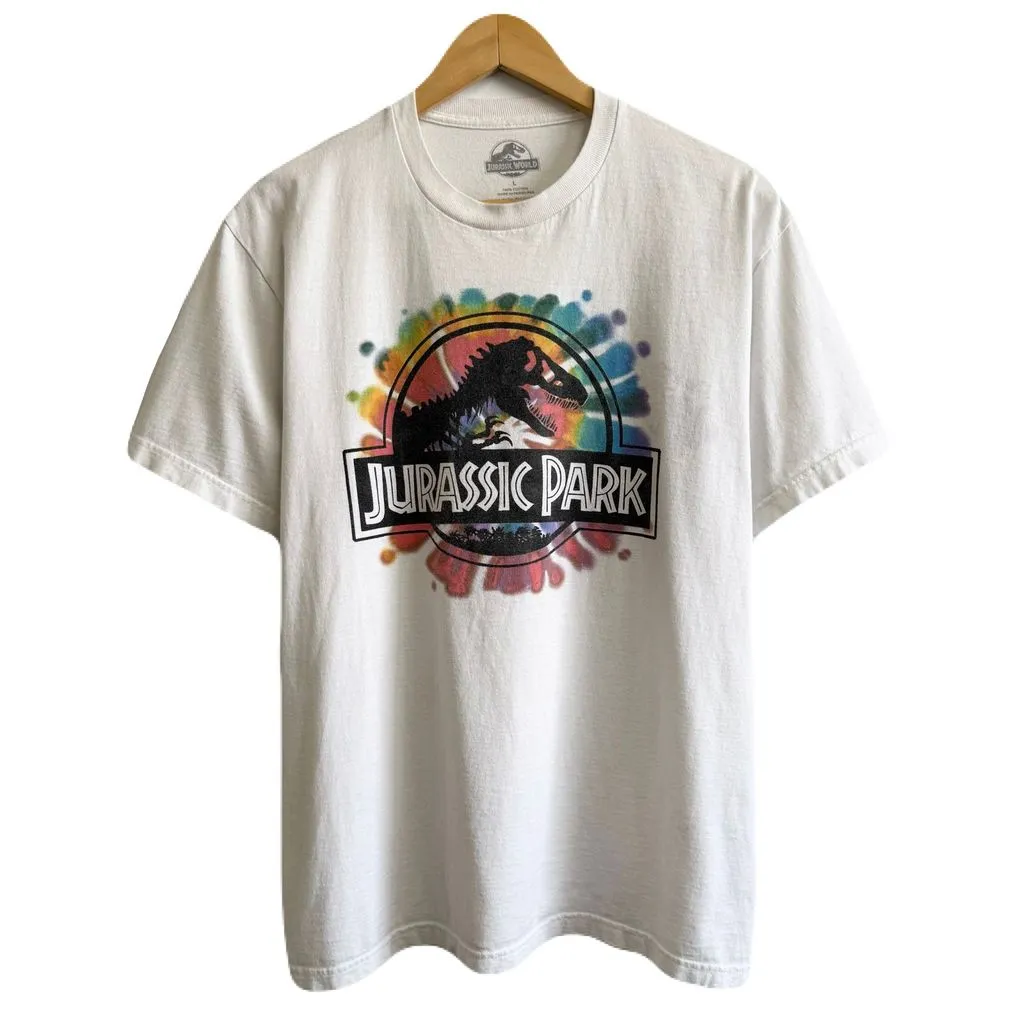 映画　ジュラシックワールド 古着　Tシャツ 恐竜　XL ☆THE LOST WORLD JURASSIC PARK 総柄 T-sh 覗き恐竜 Tシャツ