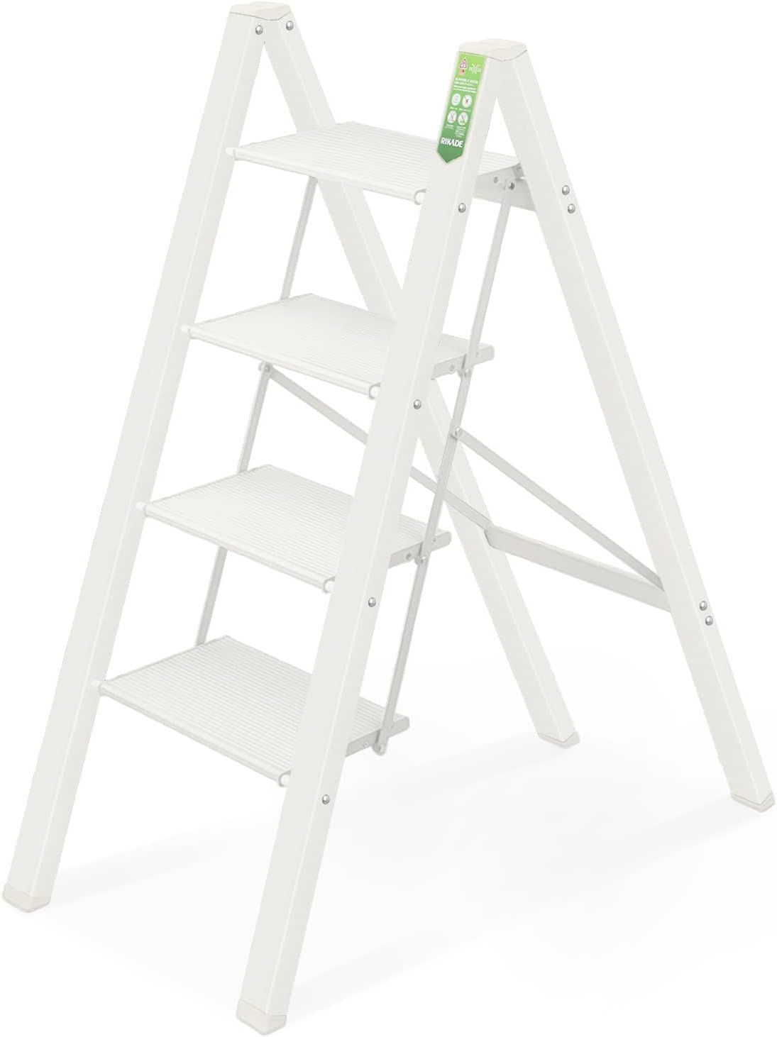 RIKADE アルミ 踏み台 脚立 軽量 折りたたみ ステップスツール はしご 梯子 耐荷重150KG 滑り止め付き フォールディング ステップ台 ベージュ 四段