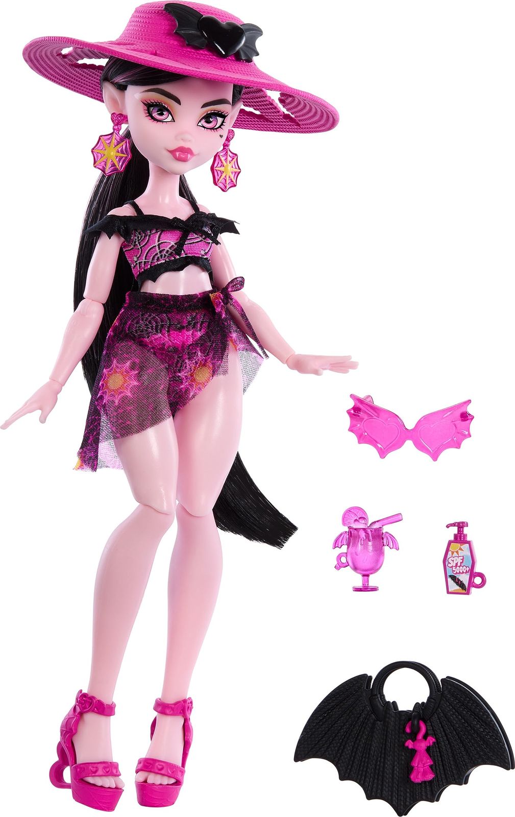 Monster High Scare adise Island Draculaura Doll with Swimsuit Sarong and Beach Accessories Like Hat Sunscreen Tote Topaka