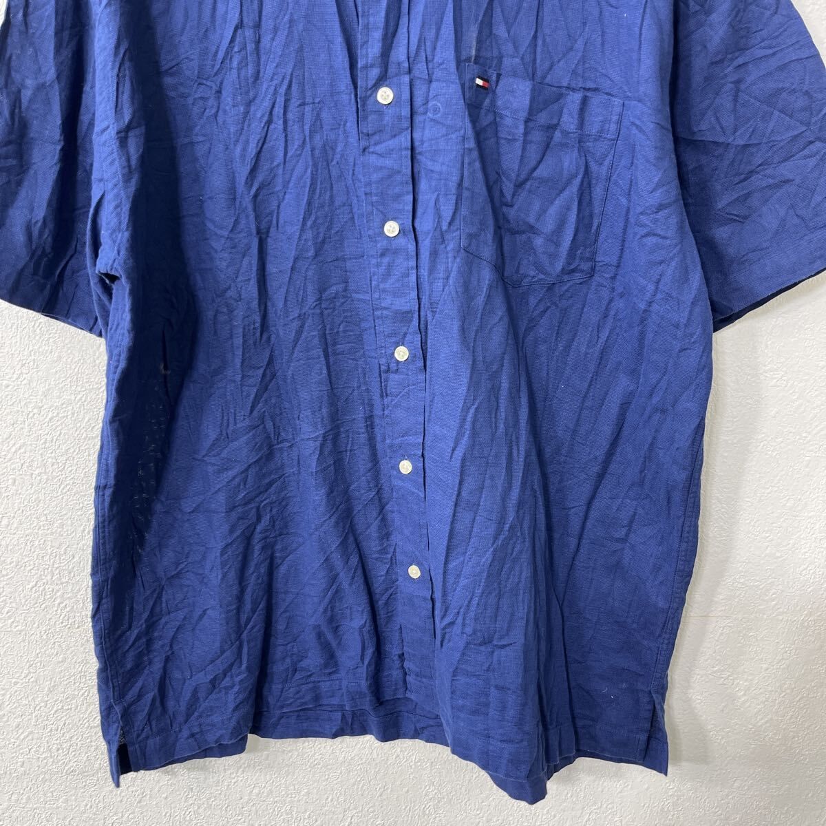 TOMMY HILFIGER 半袖シャツ L ネイビー トミーヒルフィガー 古着