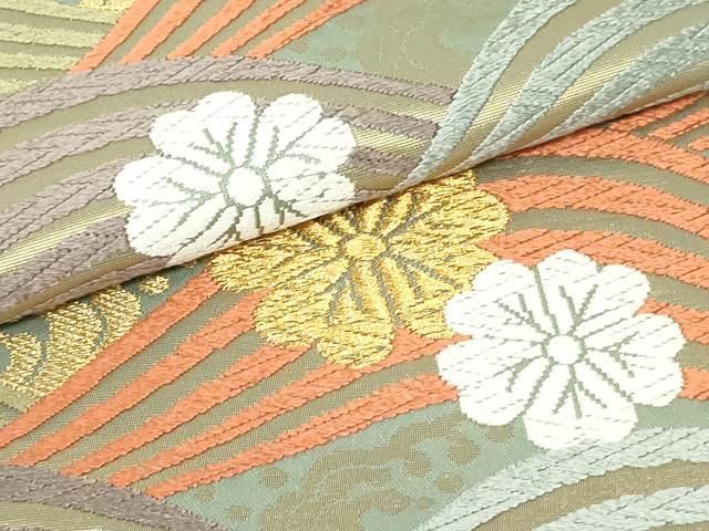 平和屋着物○六通柄袋帯 唐織 唐錦 錦彩浪花文 金糸 正絹