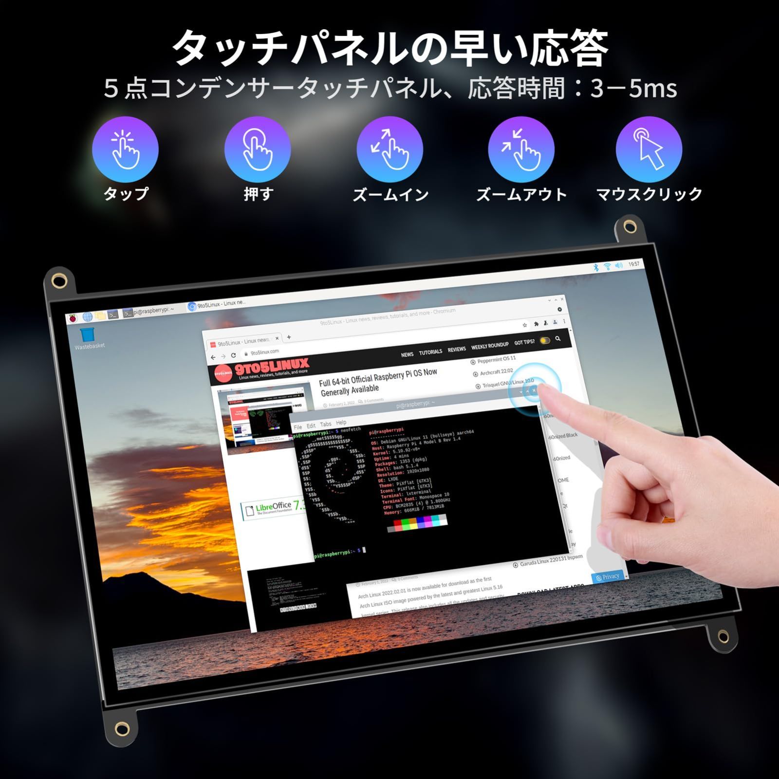 数量限定】7インチ Raspberry Pi用タッチモニター IPS ROADOM 1024X600