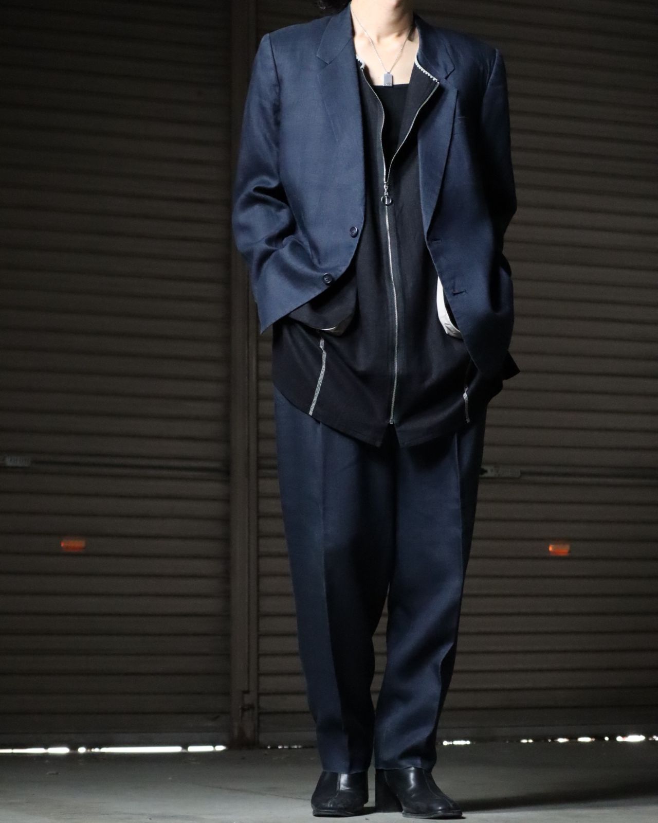 L.Q. Y s for men linen 2pieces set up tailored jacket × 3tuck slacks ワイズ リネン 麻 2ピース セットアップ スーツ シングル テーラードジャケット × 3タック スラックス 濃紺