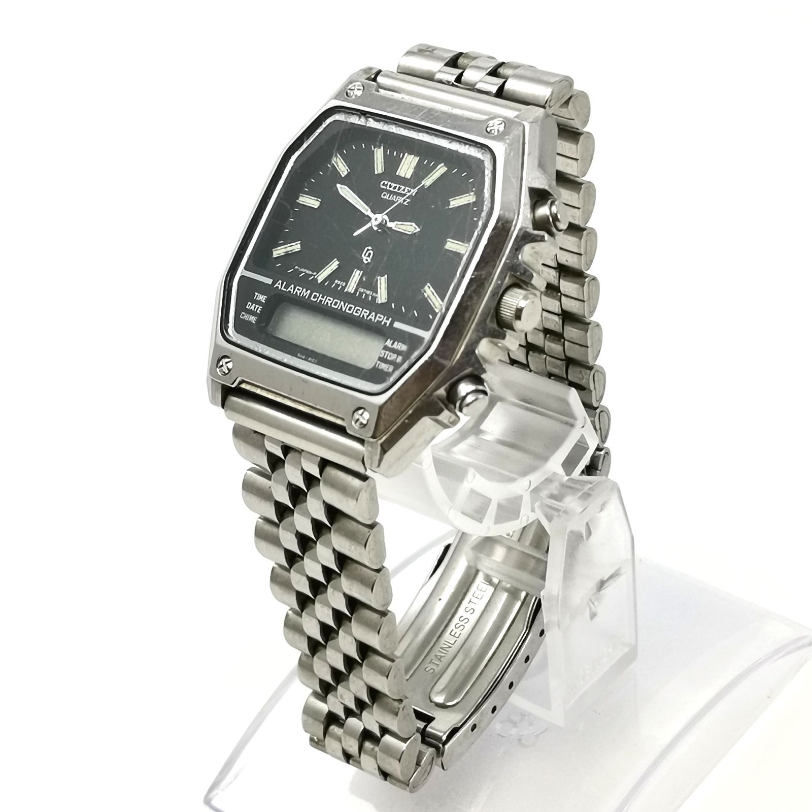 CITIZEN QUARTZ ALARM CHRONOGRAPH シチズン アラームクロノグラフ ビンテージデジアナウォッチ クォーツ 4-082630Y 文 字盤黒 不動品 管理番号KKVHAKO51