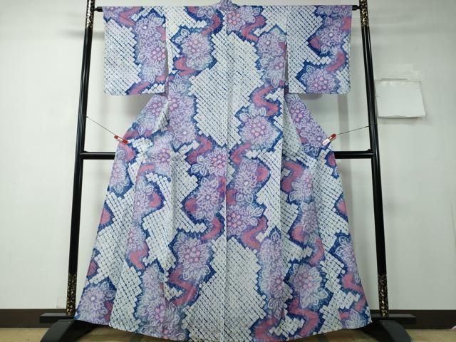 平和屋着物∴夏物 浴衣 有松鳴海絞り 流水花文 綿 逸品