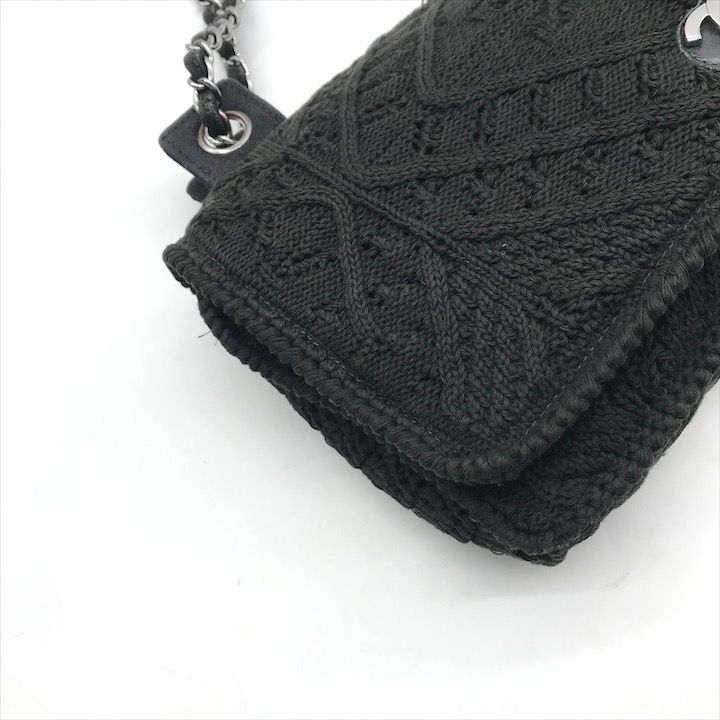 美品 CHANEL シャネル ココマーク ウール ニット シングル フラップ Wチェーン ショルダー バッグ ブラック レディース a5155 美品 CHANEL シャネル ココマーク ウール ニット シングル フラップ W