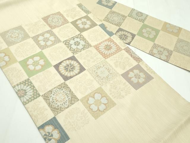 平和屋本店□極上 洛風林 工芸帯地 九寸名古屋帯 市松花文 逸品