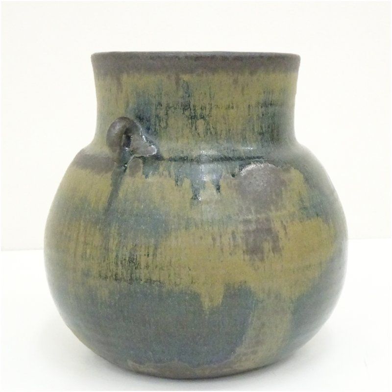 辰砂釉　斑青釉　双耳　花入れ　花生け 茶道具　茶器　華道具　花器　オブジェ 加藤釥造 蒼釉双耳花生（共箱） 花瓶 花器 おしゃれ フラワー